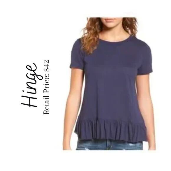 NWOT Hinge Navy Ruffle Cross Tee - Picture 1 of 6